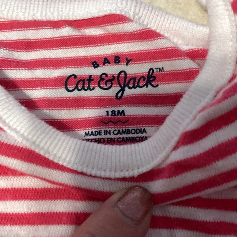 18M white and red striped onesie